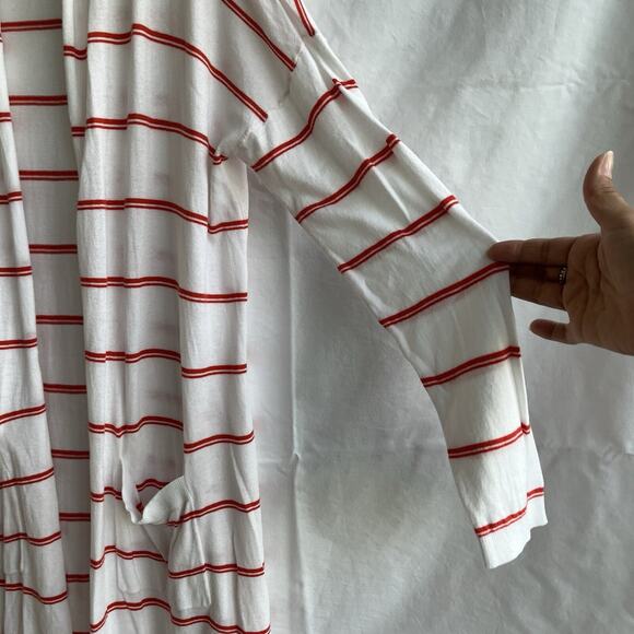 CAbi Stroll Long Cardigan Sweater Duster orange Stripe Size M, front pockets - Picture 3 of 8